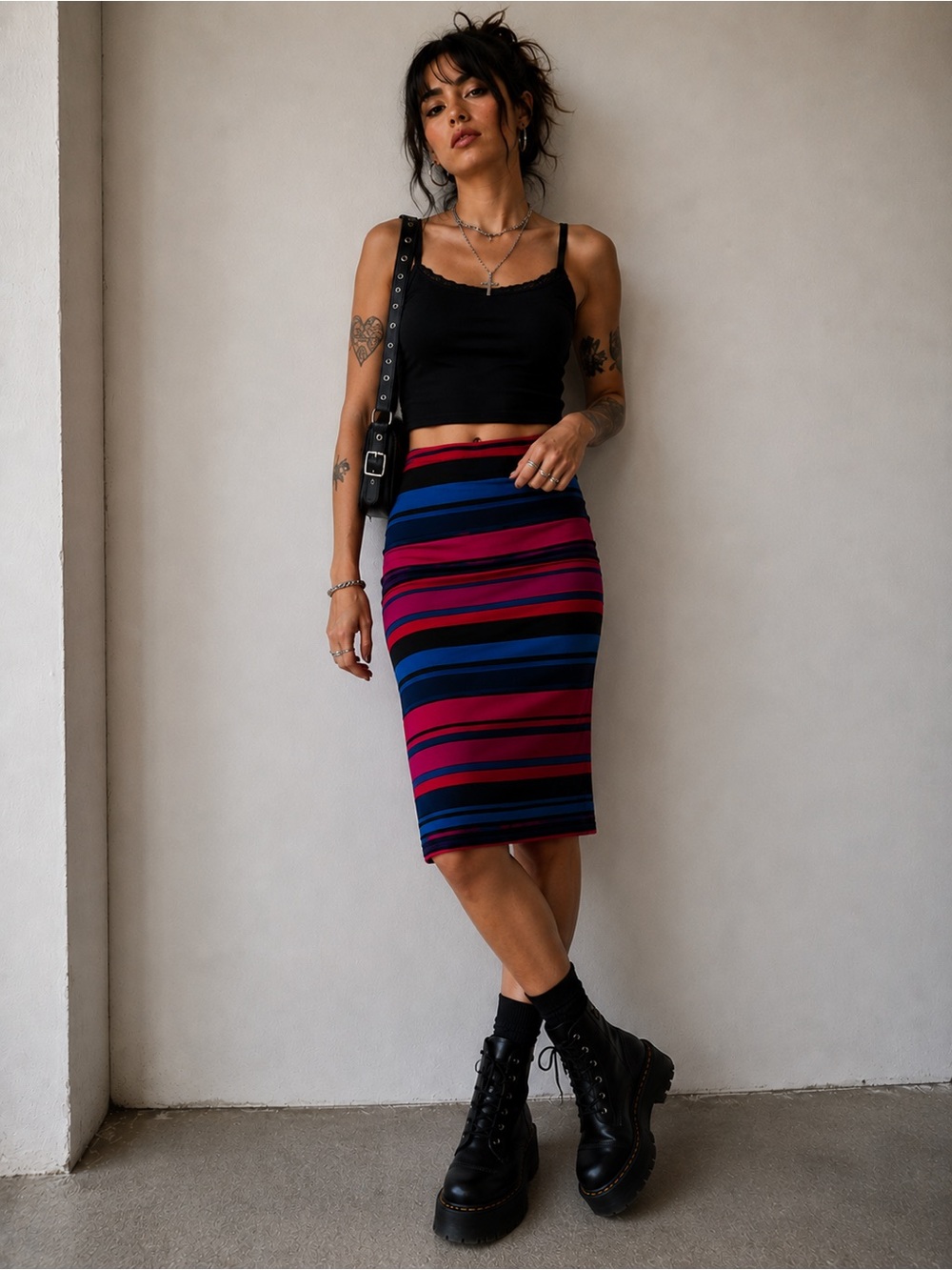 Funky Y2K Grunge Striped Pencil Skirt
